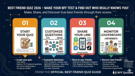 How to create a free best friend quiz on BestieQuiz.com step by step infographic