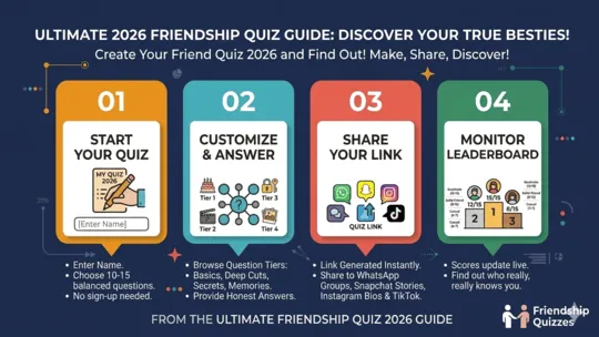 How to create a free friendship quiz on BestieQuiz.com step by step infographic