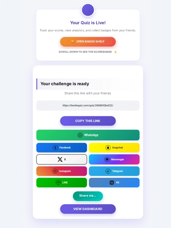Step 4: copy your friendship quiz link and share it on WhatsApp, Instagram, Snapchat and more